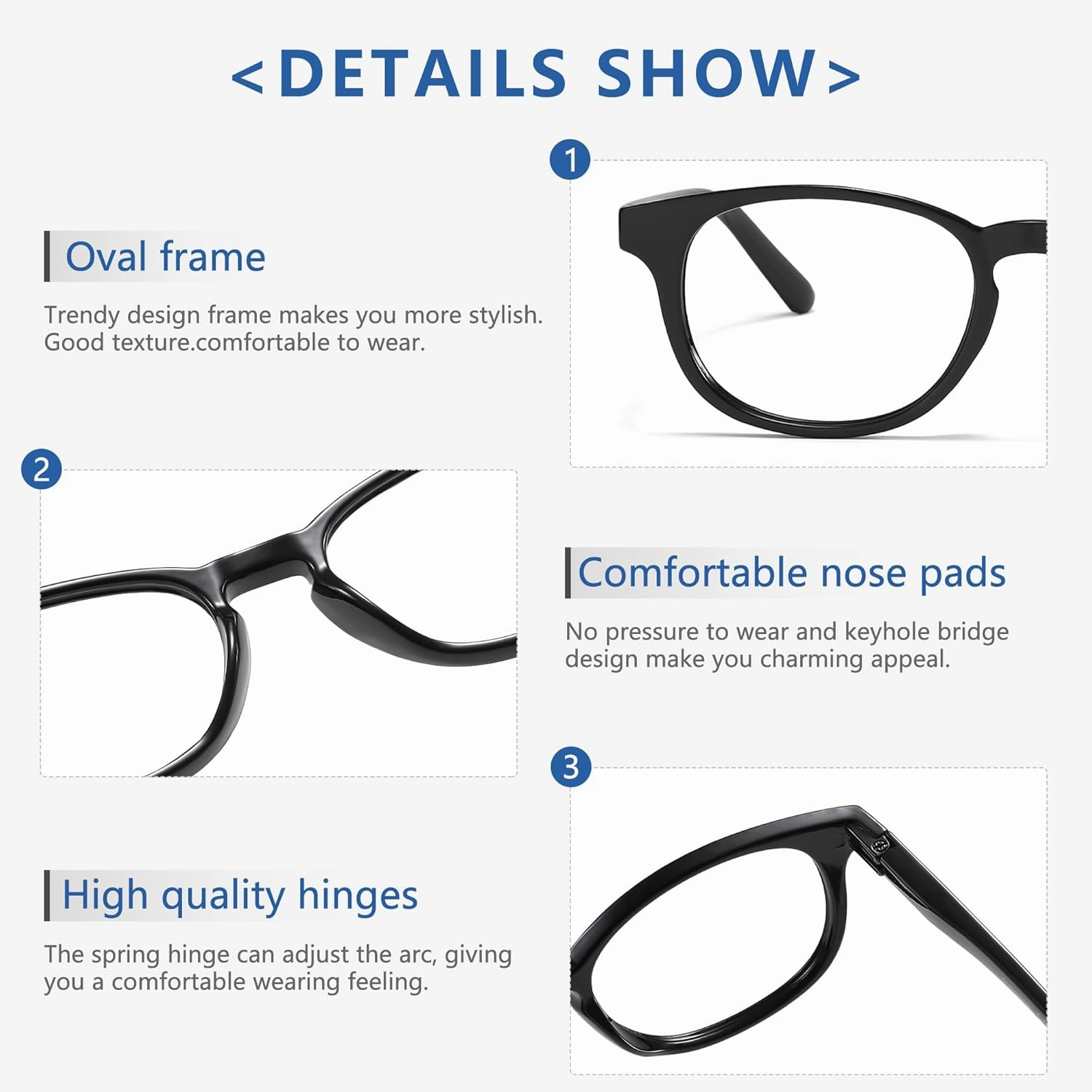 Przene Reading Glasses for Men Women Blue Light Blocking Readers Spring Hinges Lightweight Style Pack
