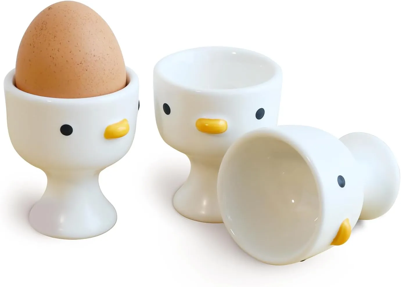 PURROOM Funny Duck Egg Cup, Cute Chick Egg Cups Gift Set of 3, Handmade Glaze Safety Ceramics Soft Boiled Egg Holder, Breakfast Kitchen Cooking.