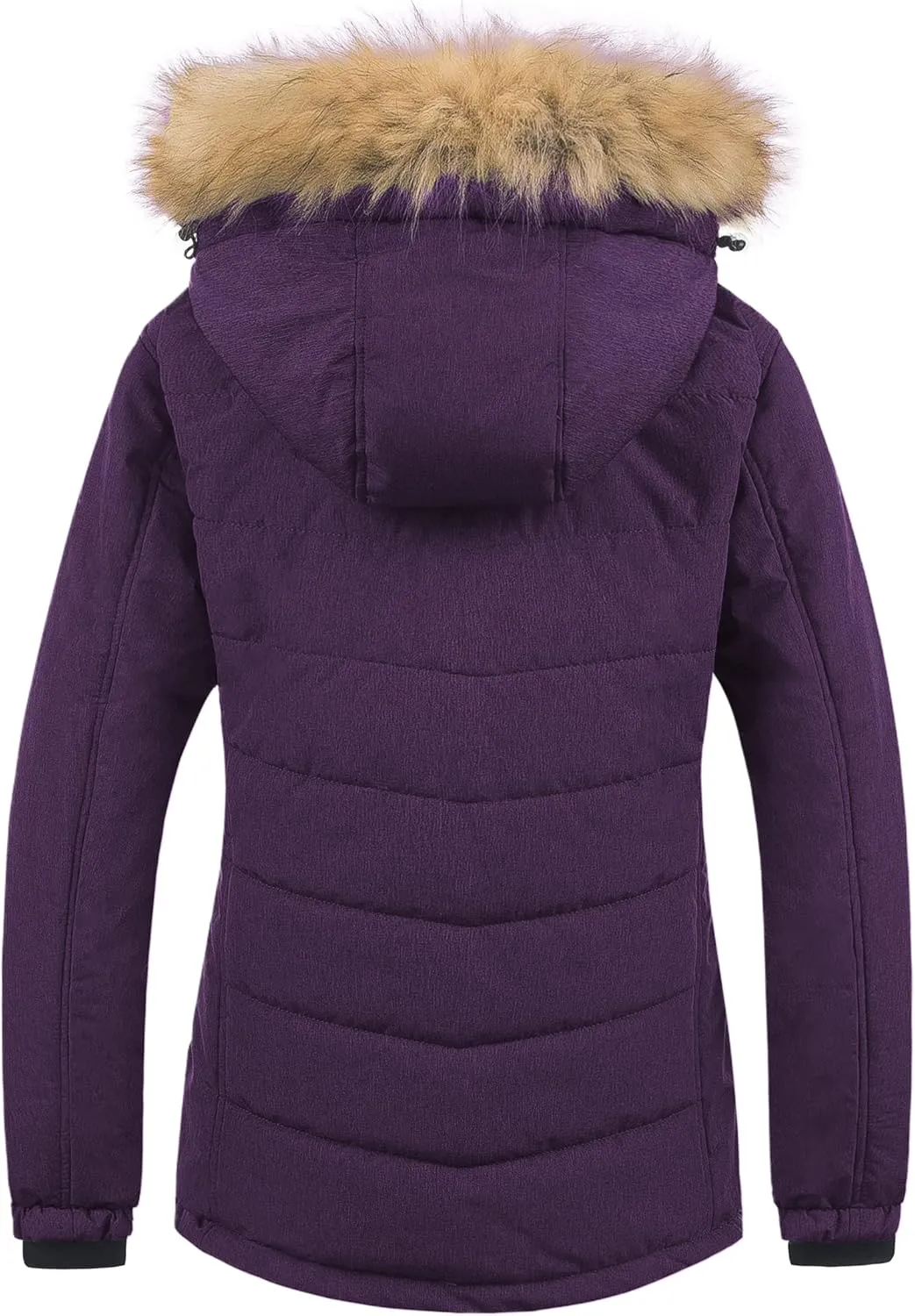 Pursky Women's Waterproof Ski Jacket Winter Puffer Snow Coat Fur Hooded Raincoat