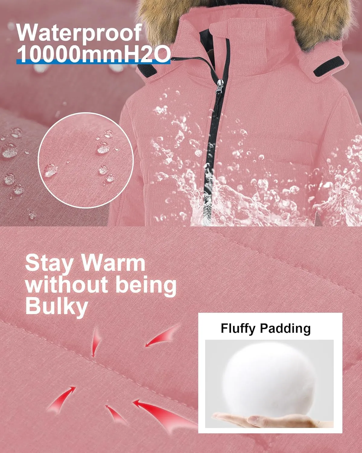 Pursky Women's Waterproof Ski Jacket Winter Puffer Snow Coat Fur Hooded Raincoat