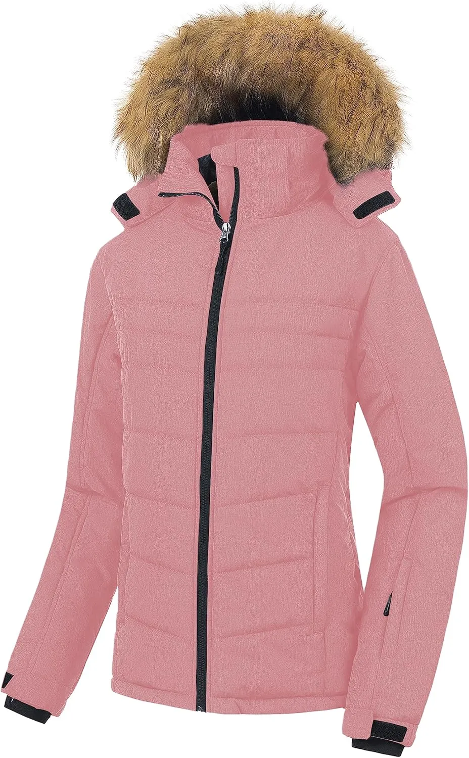 Pursky Women's Waterproof Ski Jacket Winter Puffer Snow Coat Fur Hooded Raincoat