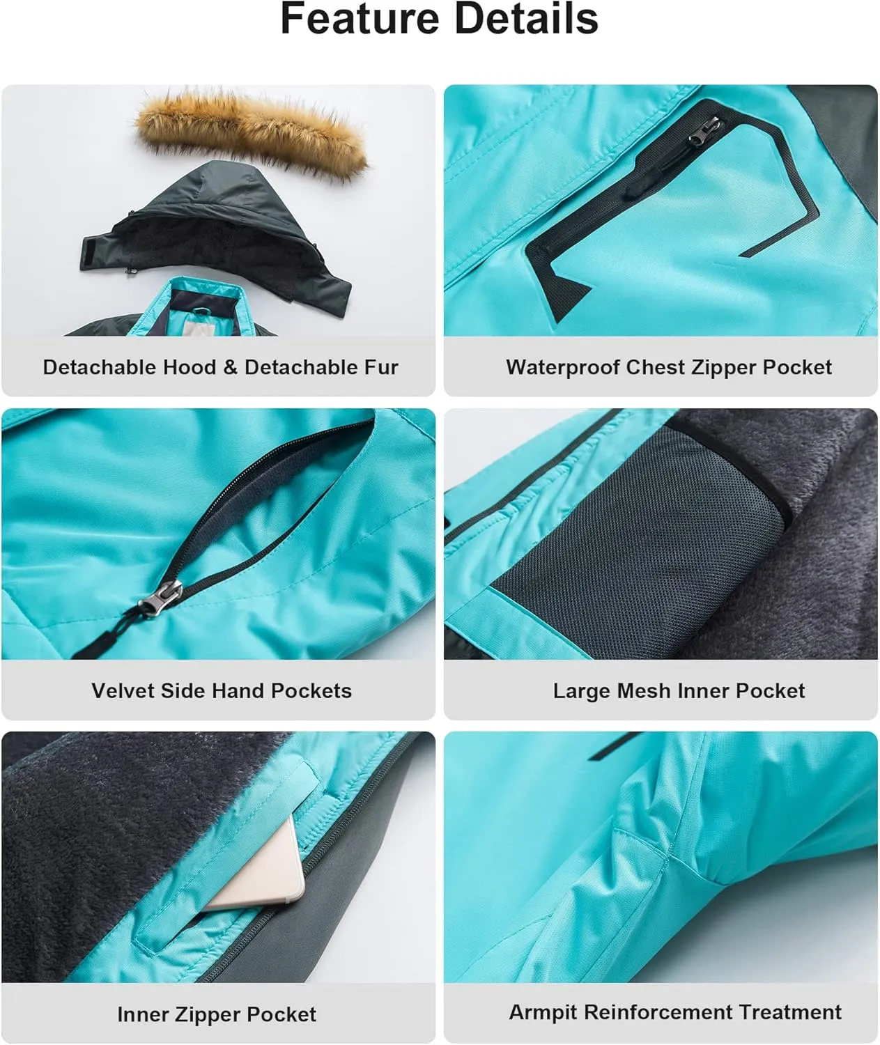 Pursky Women's Waterproof Ski Jacket Winter Snow Coats Fur Hooded Raincoat Parka
