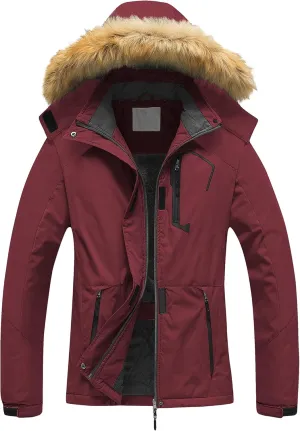 Pursky Women's Waterproof Ski Jacket Winter Snow Coats Fur Hooded Raincoat Parka