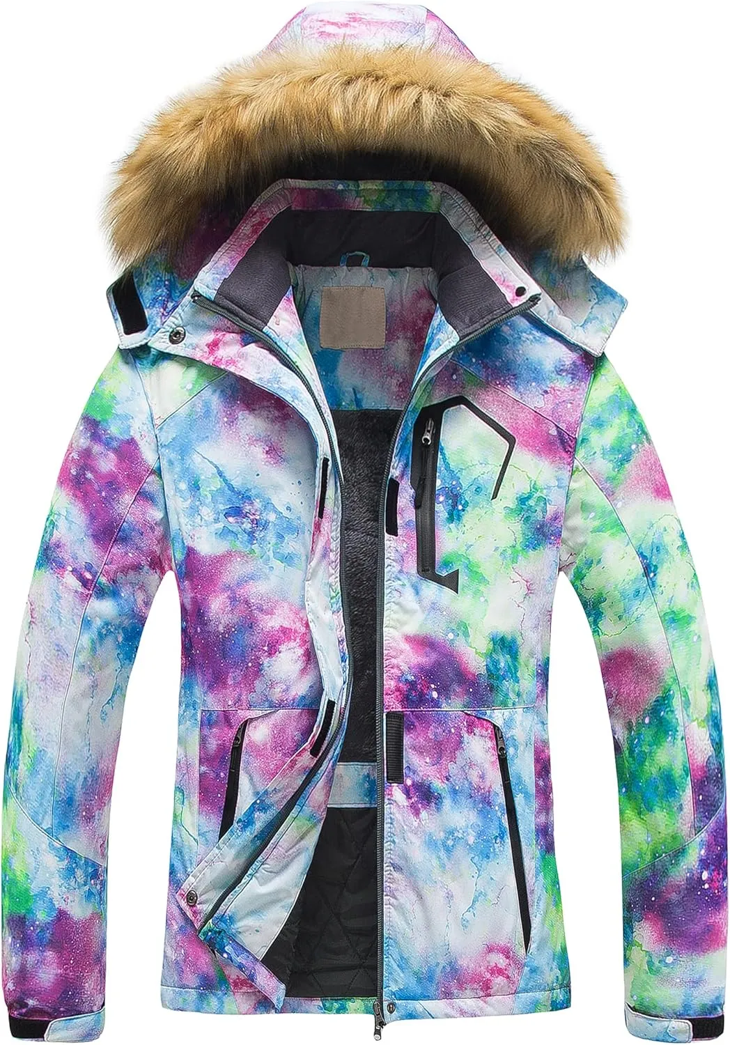 Pursky Women's Waterproof Ski Jacket Winter Snow Coats Fur Hooded Raincoat Parka
