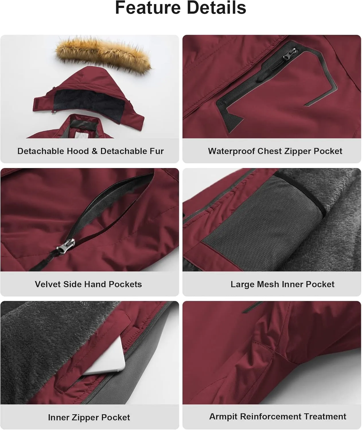 Pursky Women's Waterproof Ski Jacket Winter Snow Coats Fur Hooded Raincoat Parka