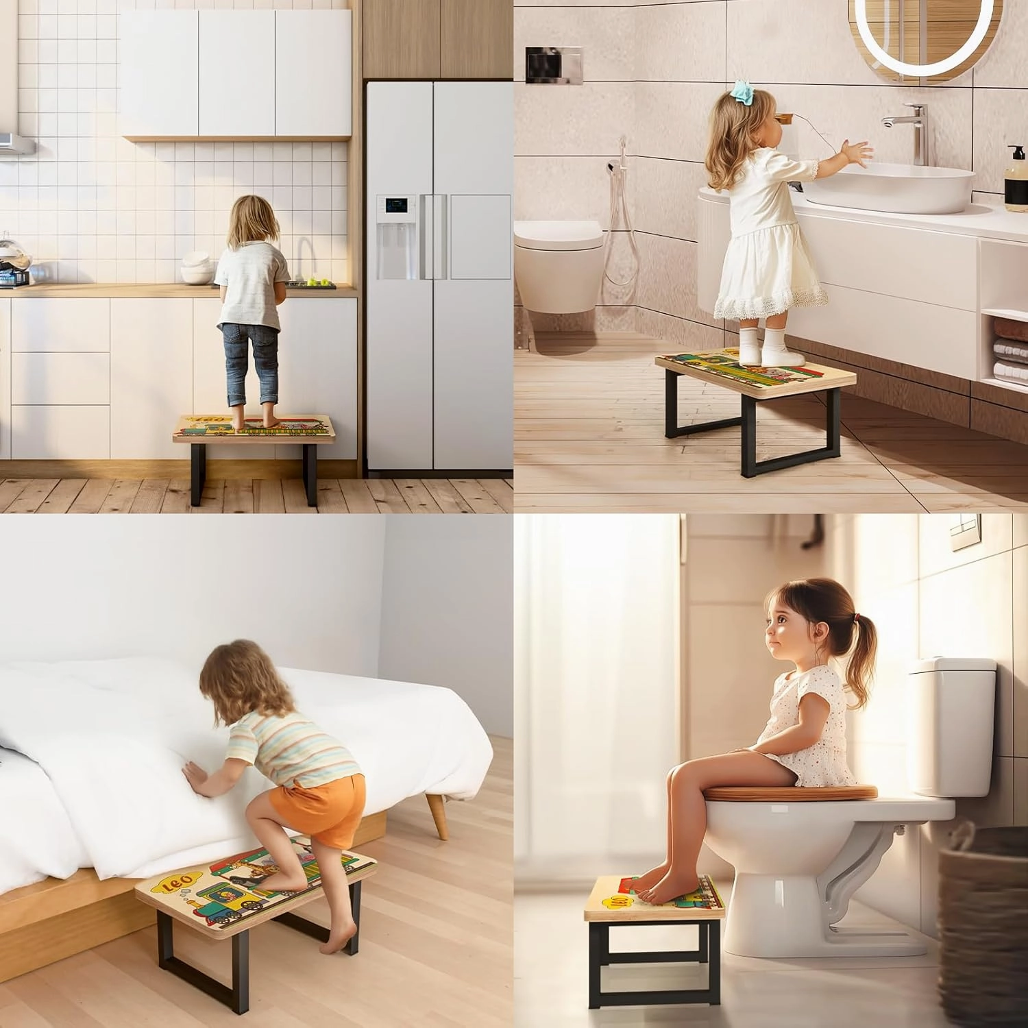 PYD Life 4 Pack Sublimation Wooden Step Stools Blanks 15.7" x 9" x 6.6" for Adults Kids with Non-Slip Feet Heavy Duty with 350-LBS Capacity Personalized for Bedroom Bathroom