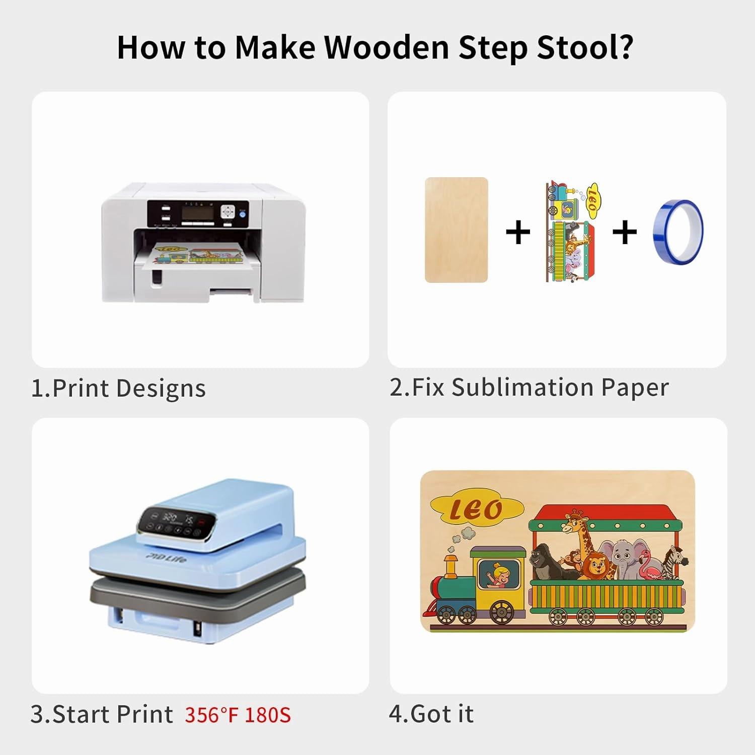 PYD Life 4 Pack Sublimation Wooden Step Stools Blanks 15.7" x 9" x 6.6" for Adults Kids with Non-Slip Feet Heavy Duty with 350-LBS Capacity Personalized for Bedroom Bathroom