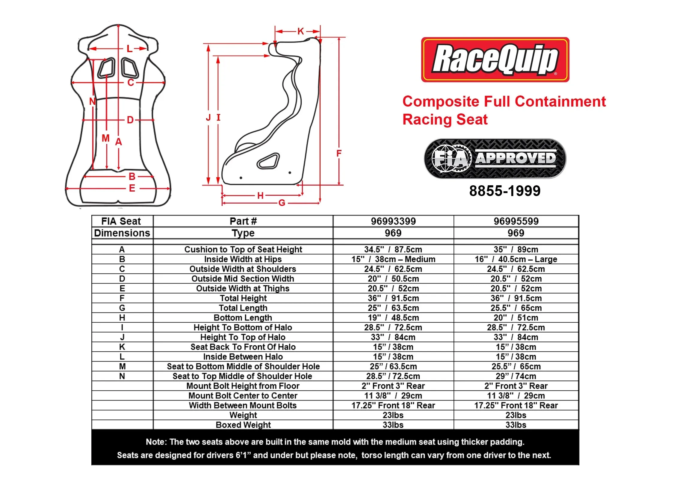 RACING SEAT,FULL CONTAINMENT,FIA,16",LARGE