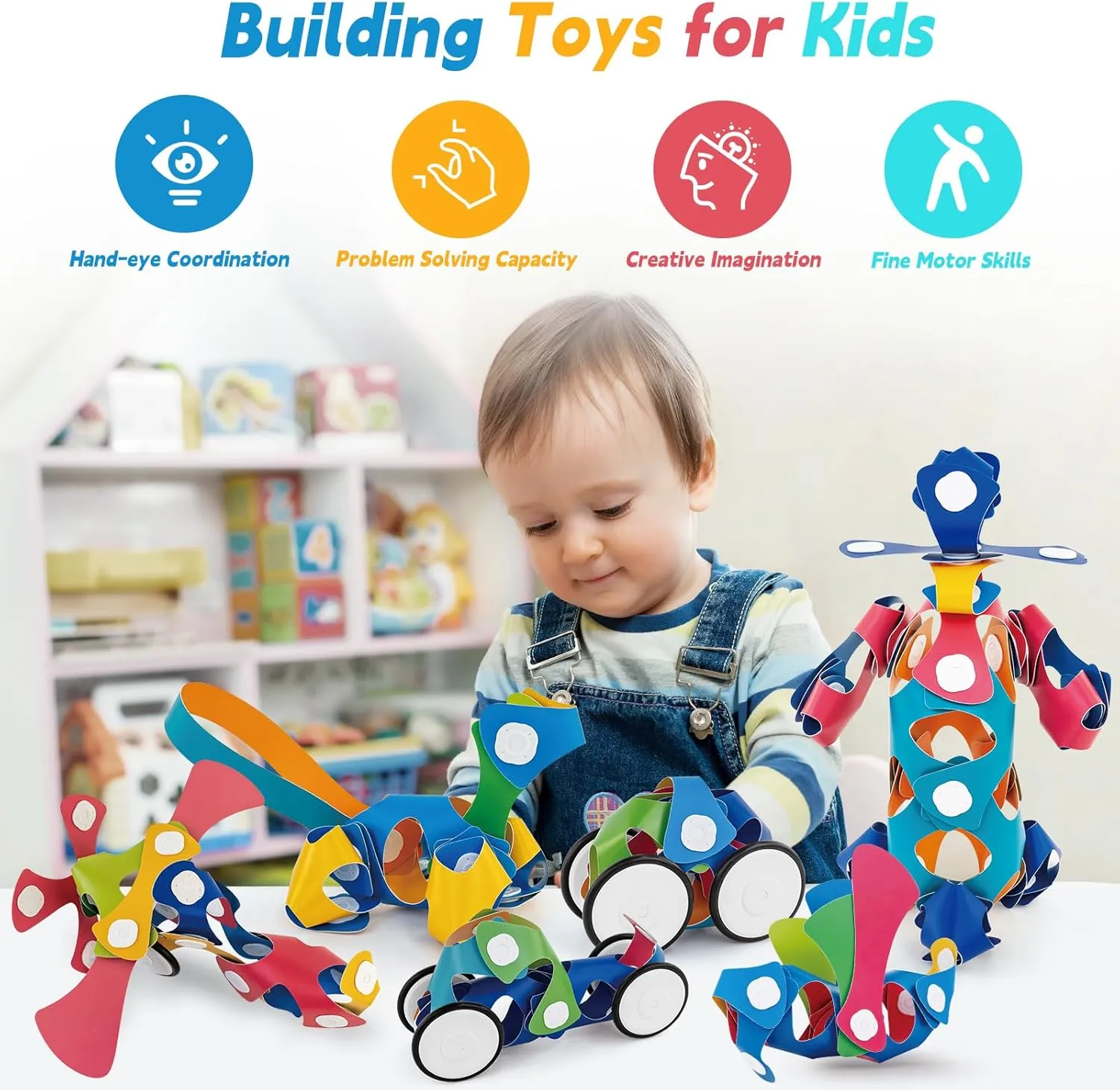 Rainbow Building Toys, Building Sets for Kids, Travel Friendly Versatile Toy, Flexible Design for Hours of Fun Creative Educational STEM Kits Toys, Gifts for Boys Girls Ages 4-8 8-12 (48PCS)