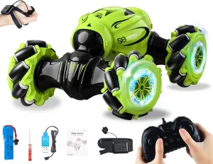 RC Car 1:16 Stunt Remote Control Car Twisting Vehicle Drift Car 2.4GHz Gesture Sensor Watch Control Toy Cars Vehicle 360° Flips with Lights Music,Driving Toy for Boys and Kids(Green)