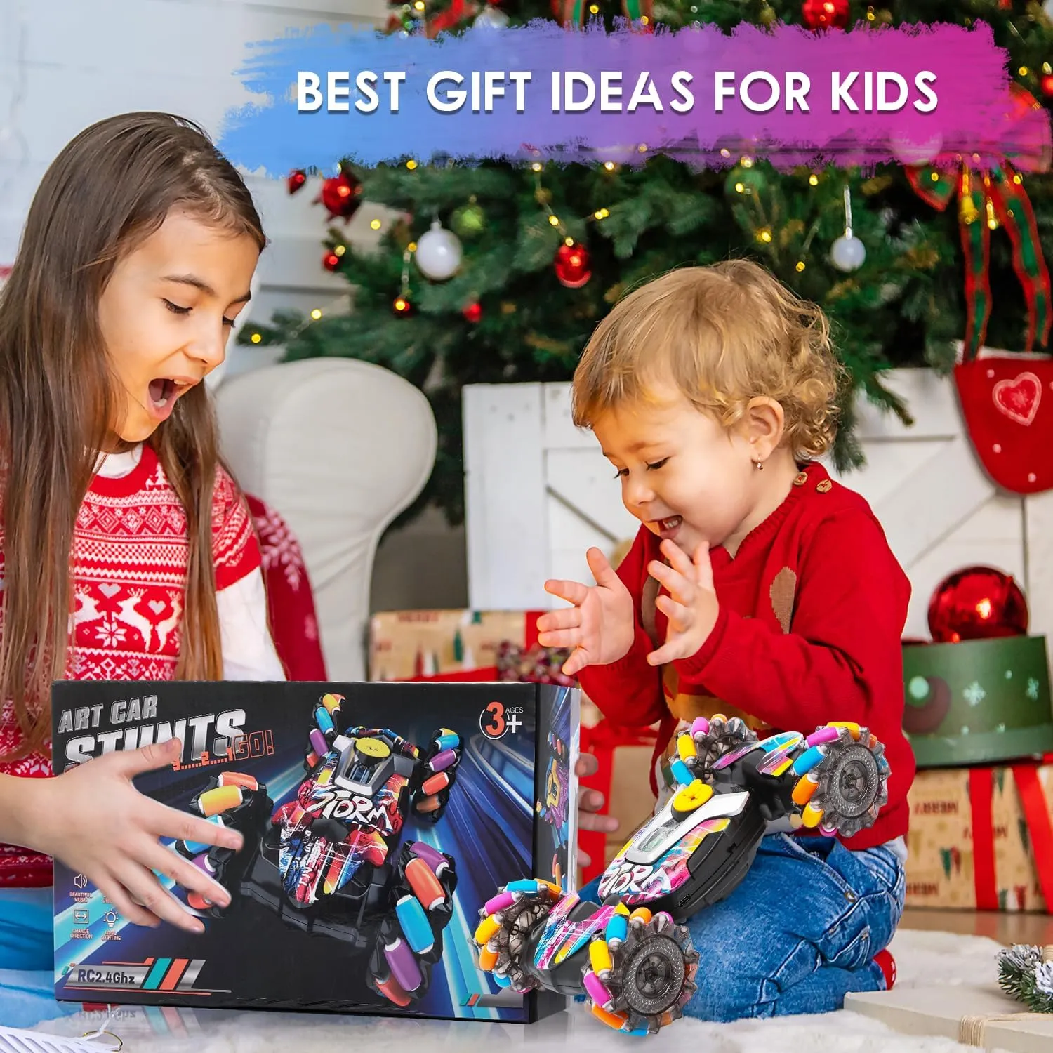 RC Car Gesture Sensing Remote Control Stunt Car with Light and Music, 4WD,Drifting,360° Rotation,for Kids 6-12 Years(Graffiti)