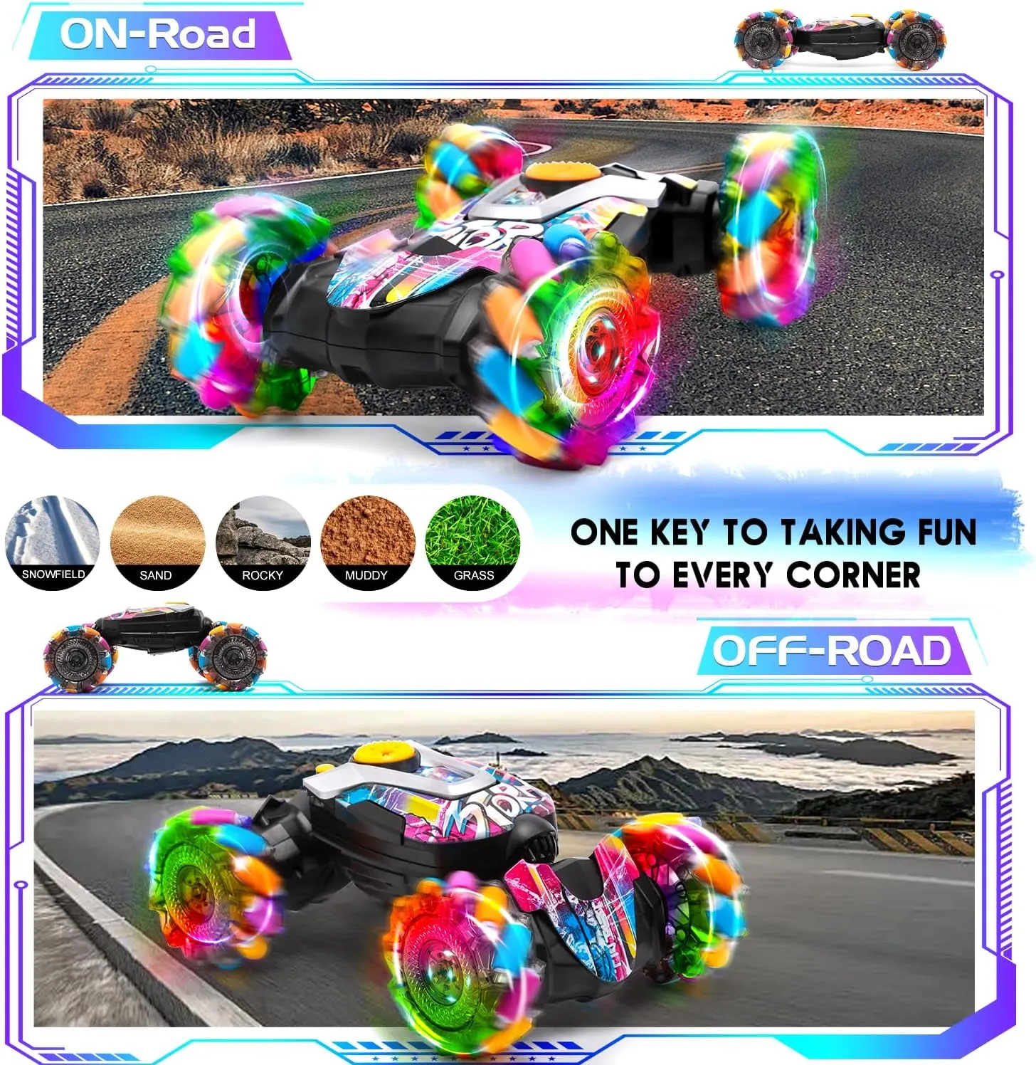 RC Car Gesture Sensing Remote Control Stunt Car with Light and Music, 4WD,Drifting,360° Rotation,for Kids 6-12 Years(Graffiti)