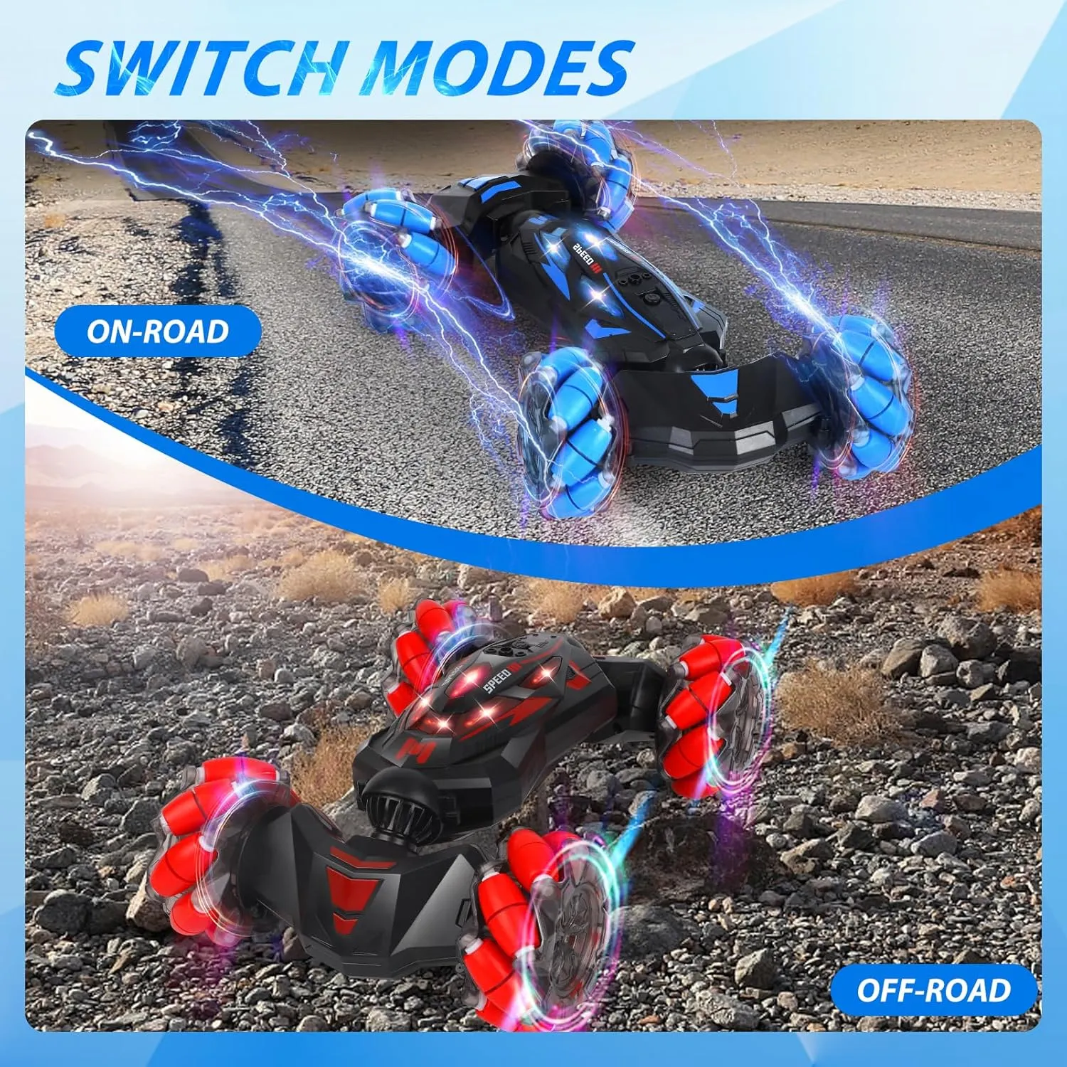 RC Stunt Car, 2.4 GHz 4WD Remote Control Gesture Sensor Toy Cars, Double Sided Rotating Off Road Vehicle 360° Flips with Lights Music, Drift rc car for Boys and Girls 5-13 Birthday