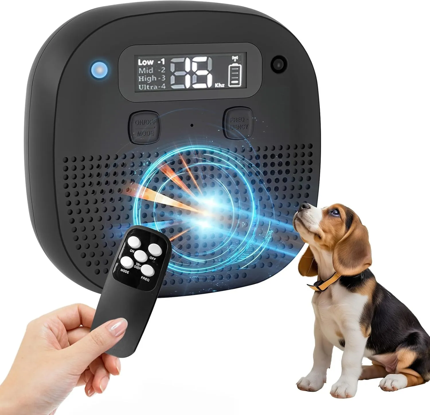 Rechargeable Anti Barking Device for Dog, 60ft Remote Control, Dog Bark Deterrent Devices with Adjustable Modes & Frequencies, Dog Barking Silencer for Indoor/Outdoor
