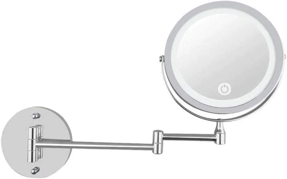 Rechargeable Bathroom Mirrors Wall Mounted with Dimmable Lights, 10X Makeup Mirror with Lights and Magnification, Touch Screen, Double Source Shaving Mirror