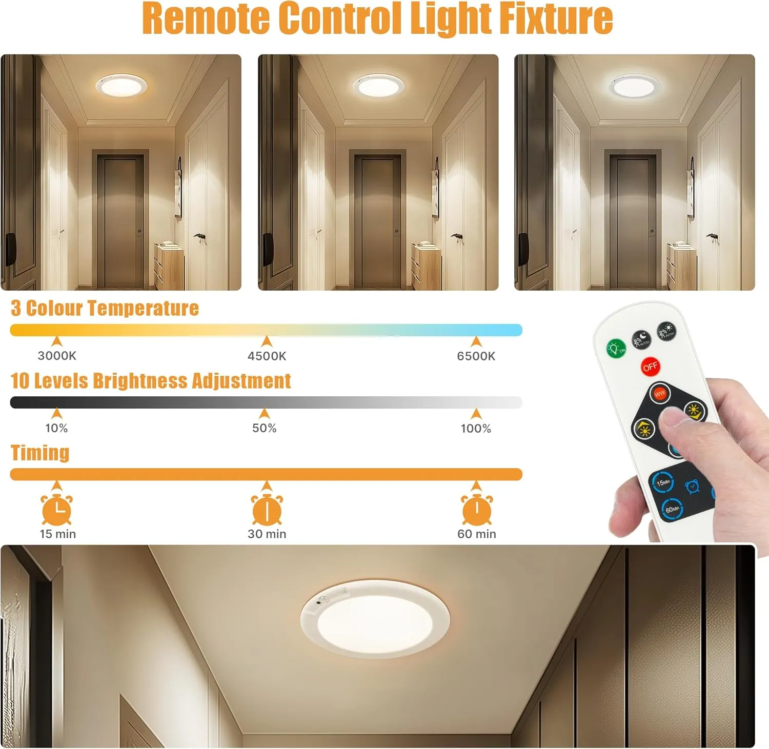 Rechargeable Ceiling Light, No Wiring Battery Operated Ceiling Lights with Remote, Motion Sensor Dimmable Timing Motion Activated Overhead Shower Light for Bathroom Pantry Hallway Porch (2)