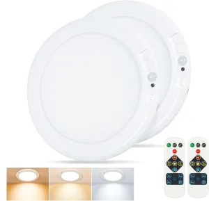 Rechargeable Ceiling Light, No Wiring Battery Operated Ceiling Lights with Remote, Motion Sensor Dimmable Timing Motion Activated Overhead Shower Light for Bathroom Pantry Hallway Porch (2)