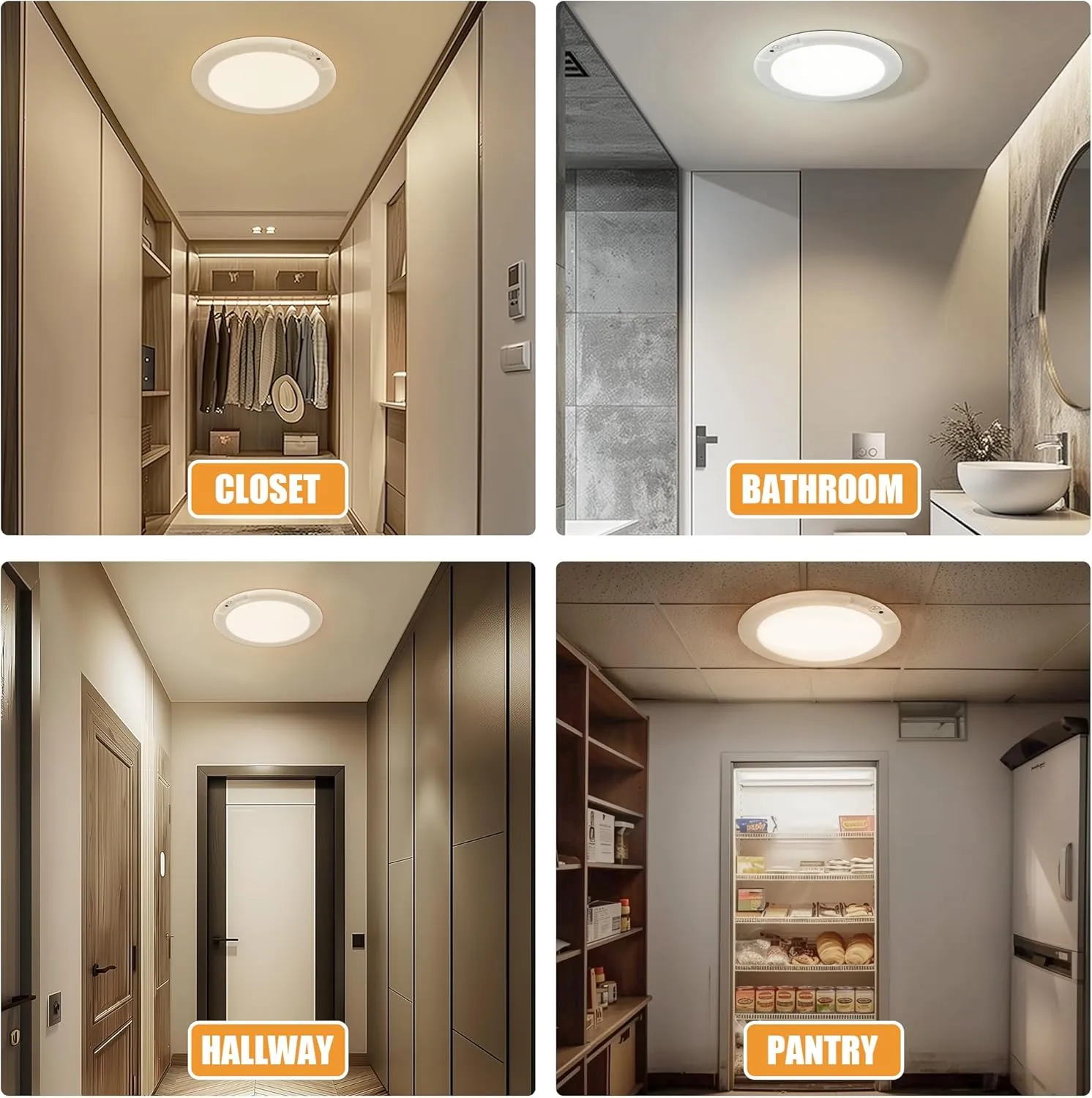 Rechargeable Ceiling Light, No Wiring Battery Operated Ceiling Lights with Remote, Motion Sensor Dimmable Timing Motion Activated Overhead Shower Light for Bathroom Pantry Hallway Porch (2)