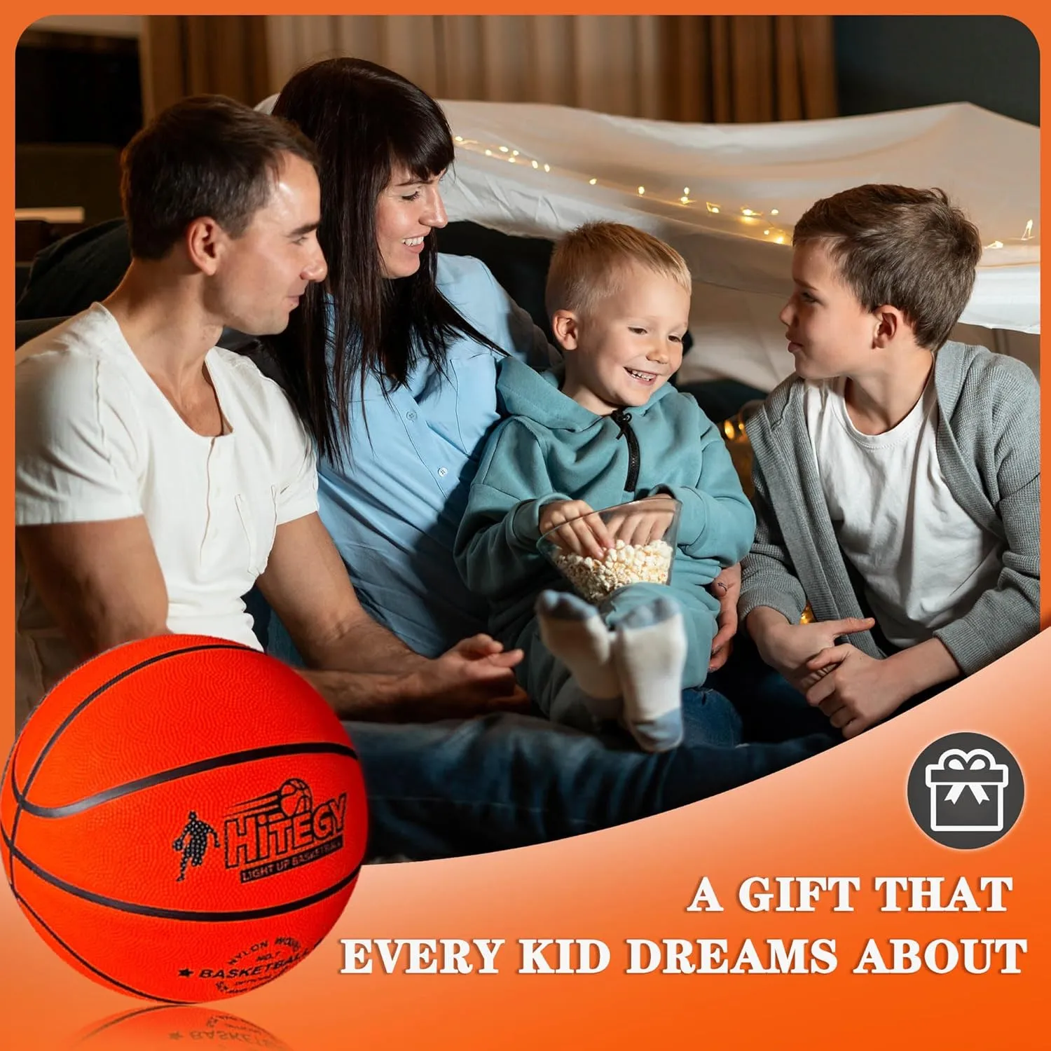 Rechargeable Glow in The Dark Basketball - USB Charging, Water-Resistant, Size 7, Impact Activated, Includes Pump, Ball Bag & Charging Cable - Rechargeable Light Up Basketball - Orange