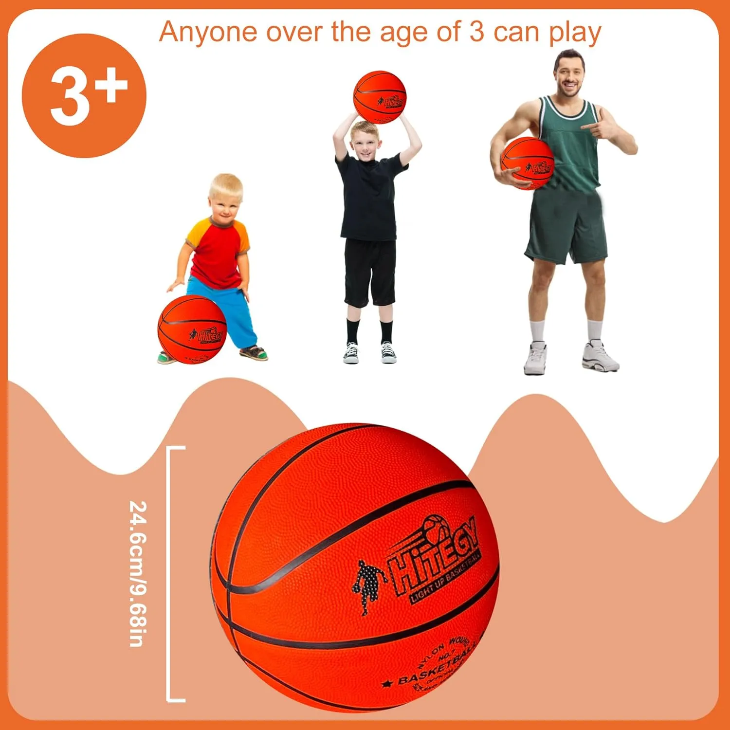 Rechargeable Glow in The Dark Basketball - USB Charging, Water-Resistant, Size 7, Impact Activated, Includes Pump, Ball Bag & Charging Cable - Rechargeable Light Up Basketball - Orange