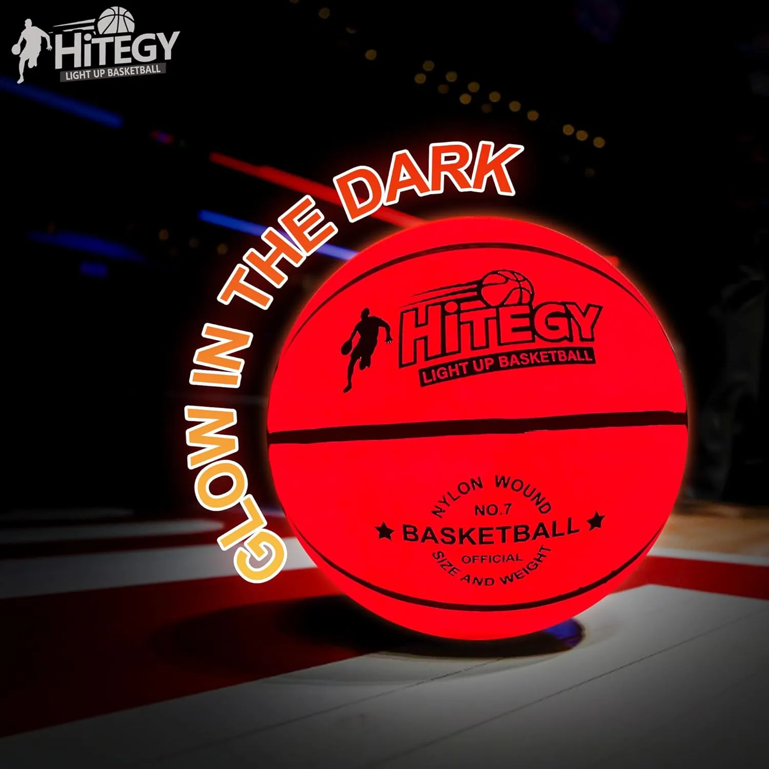 Rechargeable Glow in The Dark Basketball - USB Charging, Water-Resistant, Size 7, Impact Activated, Includes Pump, Ball Bag & Charging Cable - Rechargeable Light Up Basketball - Orange