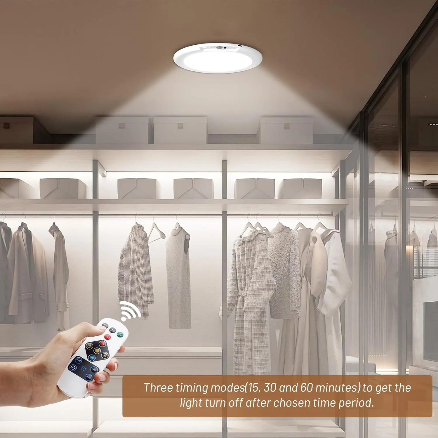 Rechargeable Motion Sensor Ceiling Light, Wireless Battery Operated Ceiling Light, Motion Activated Closet Light with Remote, Magnetic Dimmable Timming, Shower Light for Closet, Bathroom, Pantry, Shed