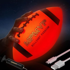 Rechargeable Light Up Football - Glow in The Dark Football - Junior Size - Equipped with USB-C Cable, Pump, Ball Bag, Gift Wrapped Toys for Kids, Boys, Youth, Indoor & Outdoor Games
