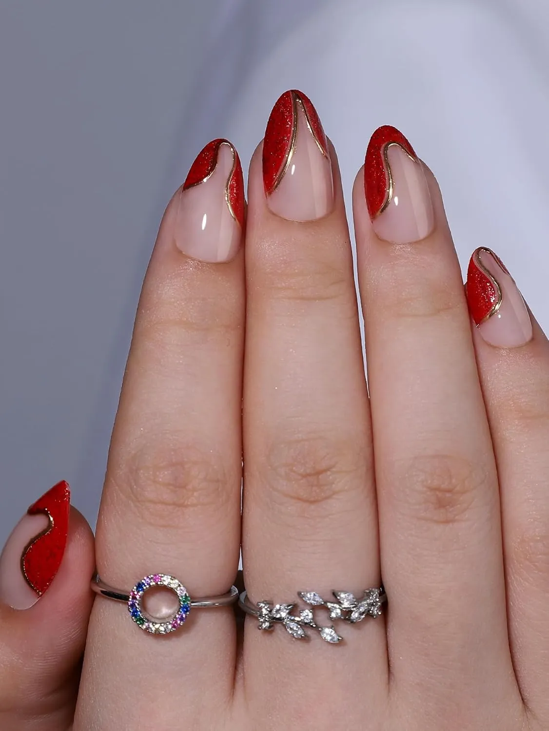 Red French Tip Press On Nails - Almond Press On Nails, Short Fake Nails with Nail Glue, Artificial Nails 16 Sizes - 32Pcs Reusable Soft Gel False Nails Tips Kit,Stick On Nails for Women