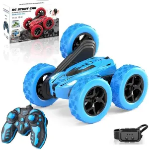 Remote Control Stunt Car for Kids Ages 6-12, Double-Side Roll 360° Spins, 2.4GHz Dual Remote & Watch Control, 4WD Drift RC Car with LED Lights, USB-C Rechargeable Battery, Gift for Boys & Girls