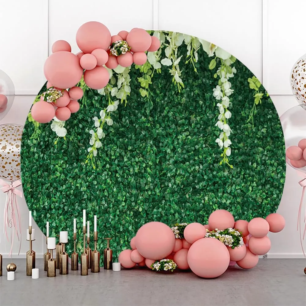 Renaiss 6x6ft Green Wall Round Backdrop for Photoshoot Man Woman Portrait Lily of The Valley White Flowers Circle Photography Background Wedding Baby Shower Birthday Party Decor Photo Booth Prop