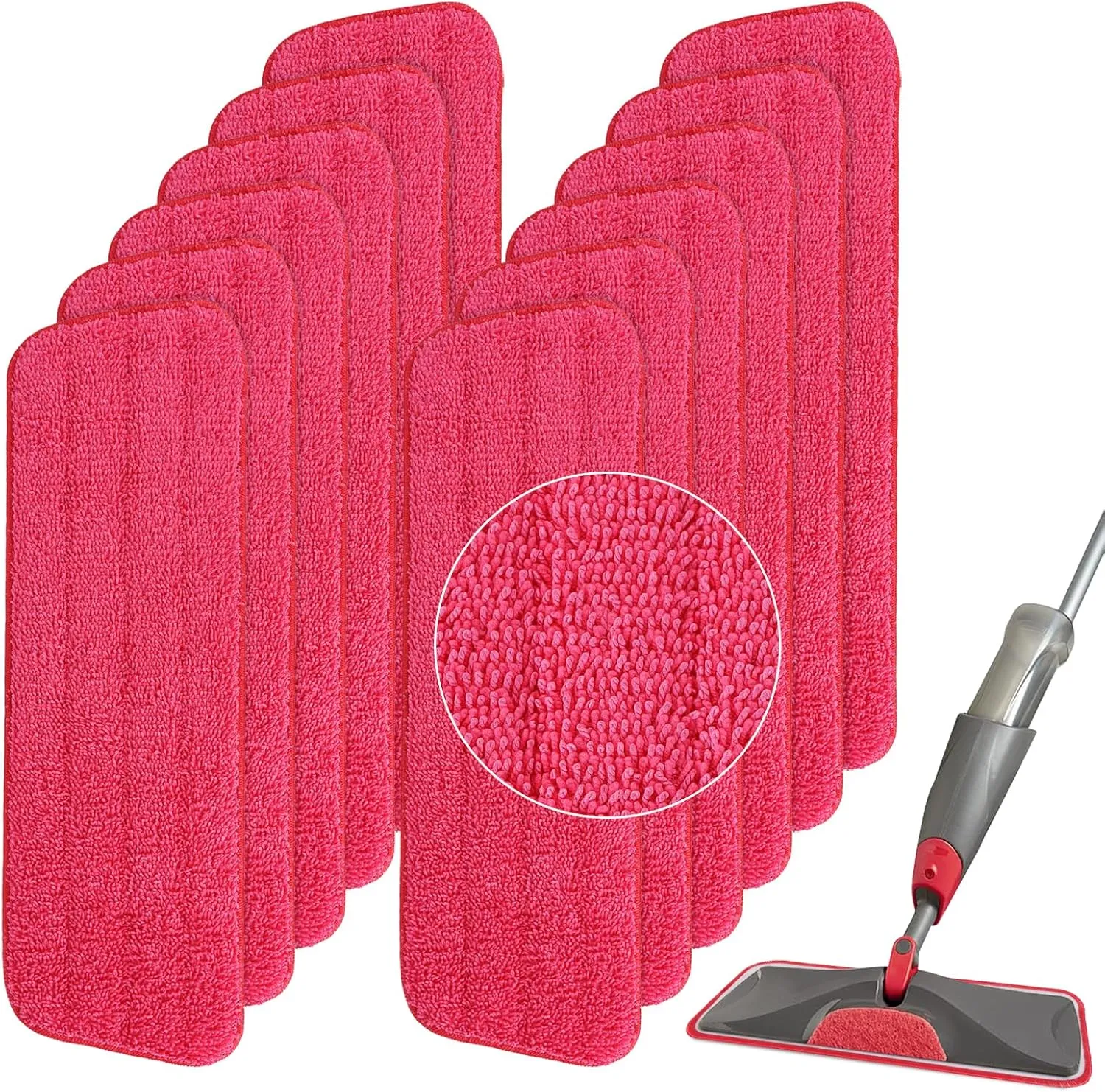 Replacement Microfiber Mop Pad for Rubbermaid Reveal Spray Mop - 12 Pack Wet & Dry Floor Cleaning Refills Reusable Fit for Any Microfiber Reveal Flat Mop 16.5"