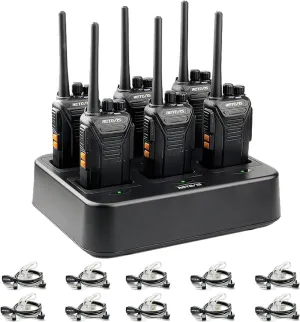 Retevis RT27 Walkie Talkies(6 Pack) with Acoustic Tube Headsets(10 Pack), VOX Hands Free, Local Alarm, Rugged 2 Way Radio with Six-Way Charger