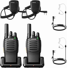 Retevis H-777 Rechargeable Walkie Talkies(2 Pack) with AI Active Noise Reduction Walkie Talkie Earpiece(2 Pack), Long Range 2 Way Radios, Portable FRS Two Way Radios with LED Flashlight