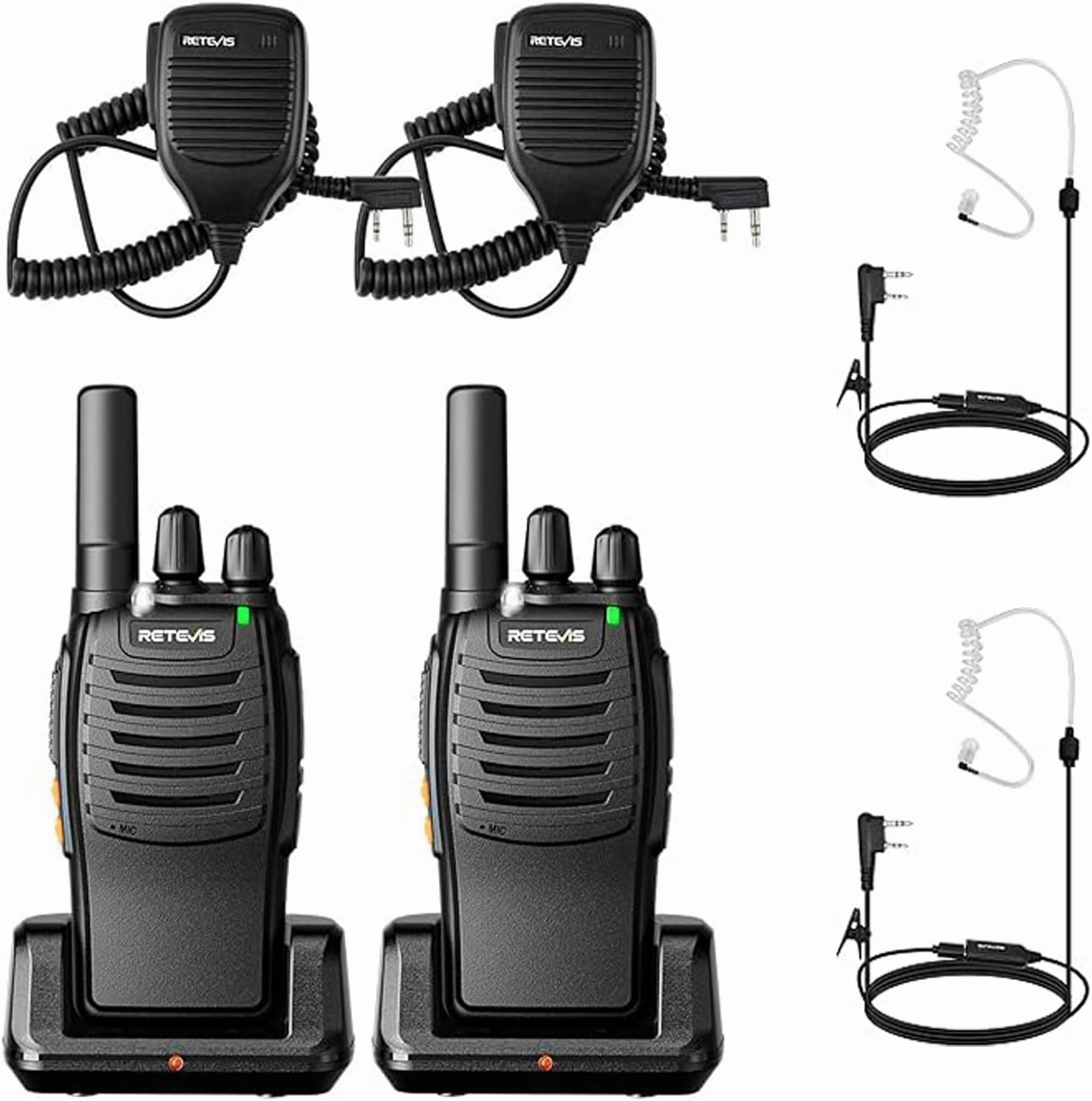 Retevis H-777 Rechargeable Walkie Talkies(2 Pack) with AI Active Noise Reduction Walkie Talkie Earpiece(2 Pack), Long Range 2 Way Radios, Portable FRS Two Way Radios with LED Flashlight