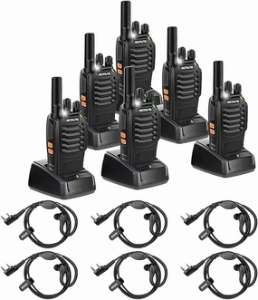 Retevis H-777 Walkie Talkies(6 Pack) with Walkie Talkie Earpiece(6 Pack), Long Range, Hand Free, Rechargeable Two Way Radio, Business 2 Way Radios with Charger