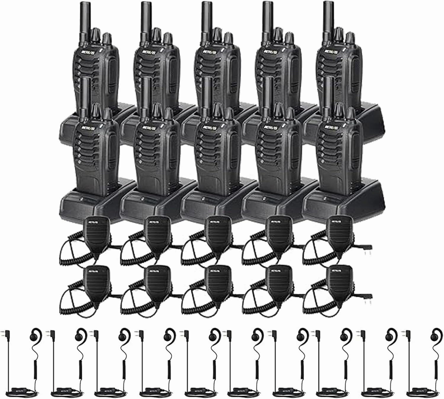 Retevis H-777 Walkie Talkies with Mic(10 Pack) with Walkie Talkie Earpiece(10 Pack), Adults 2 Way Radios Long Range Rechargeable, License-Free, Crystal Audio, for School Work Construction Site