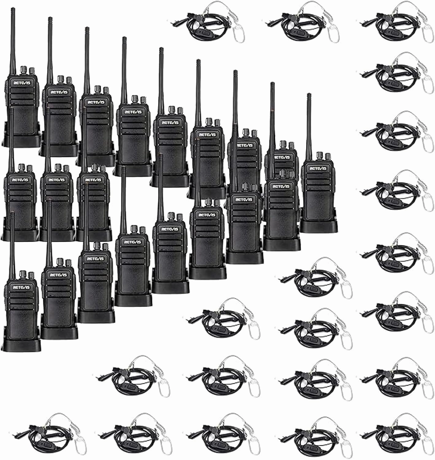 Retevis RT21 Walkie Talkies(20 Pack) with 2 Way Radio Earpieces(20 Pack), (20 Pack) with 2 Way Radio Earpieces(20 Pack), Two Way Radio Long Range Rechargeable, Rugged 2 Way Radios,Stable Strong Signal