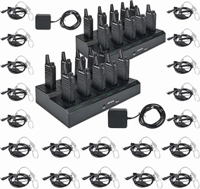 Retevis RT22 Walkie Talkies(20 Pack) with Walkie Talkie Earpiece(20 Pack)，Rechargeable 2 Way Radio Long Range,with 2 Pack 10 Way Gang Charger,Charging Efficiently,Hands-Free Portable Walkie Talkie