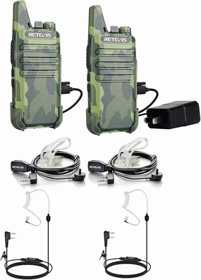 Retevis RT22 Walkie Talkies(2 Pack) with AI Active Noise Reduction Walkie Talkie Earpiece(2 Pack), Two Way Radio Long Range Rechargeable, Portable Two-Way Radios, Mini, VOX Handsfree