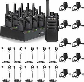 Retevis RT68 2 Way Radio with Mic(10 Pack) with Walkie Talkie Earpiece(10 Pack), Easier Securer Charging, 1200mAh, Compact Handheld Two Way Radios Rechargeable for Industry