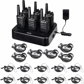 Retevis RT68 Walkie Talkies with Earpiece(6 Pack) with Walkie Talkie Earpiece(10 Pack)，Portable FRS Two-Way Radios Rechargeable, with 6 Way Multi Unit Charger, Hands Free