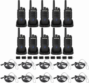 Retevis RT68H 2 Way Radio(10 Pack) with Walkie Talkie Earpiece(10 Pack),Visualization,Shatterproof Hidden Display,VOX Hands Free, Rechargeable Walkie Talkie for Adults with Charging Base