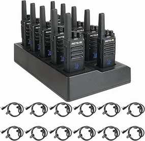 Retevis RT68H 2 Way Radio(10 Pack) with Walkie Talkie Earpiece(12 Pack), with 10 Way Charger, Easier Charging, Easier Management, LCD Display, Keypad Lock, Hands Free Compact Walkie Talkie