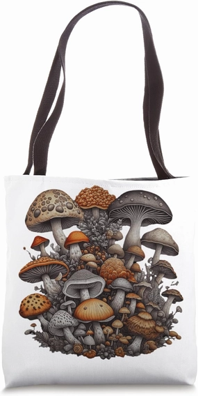 Retro Mushroom Mycology Fungi Foraging Cottagecore Mycelium Tote Bag