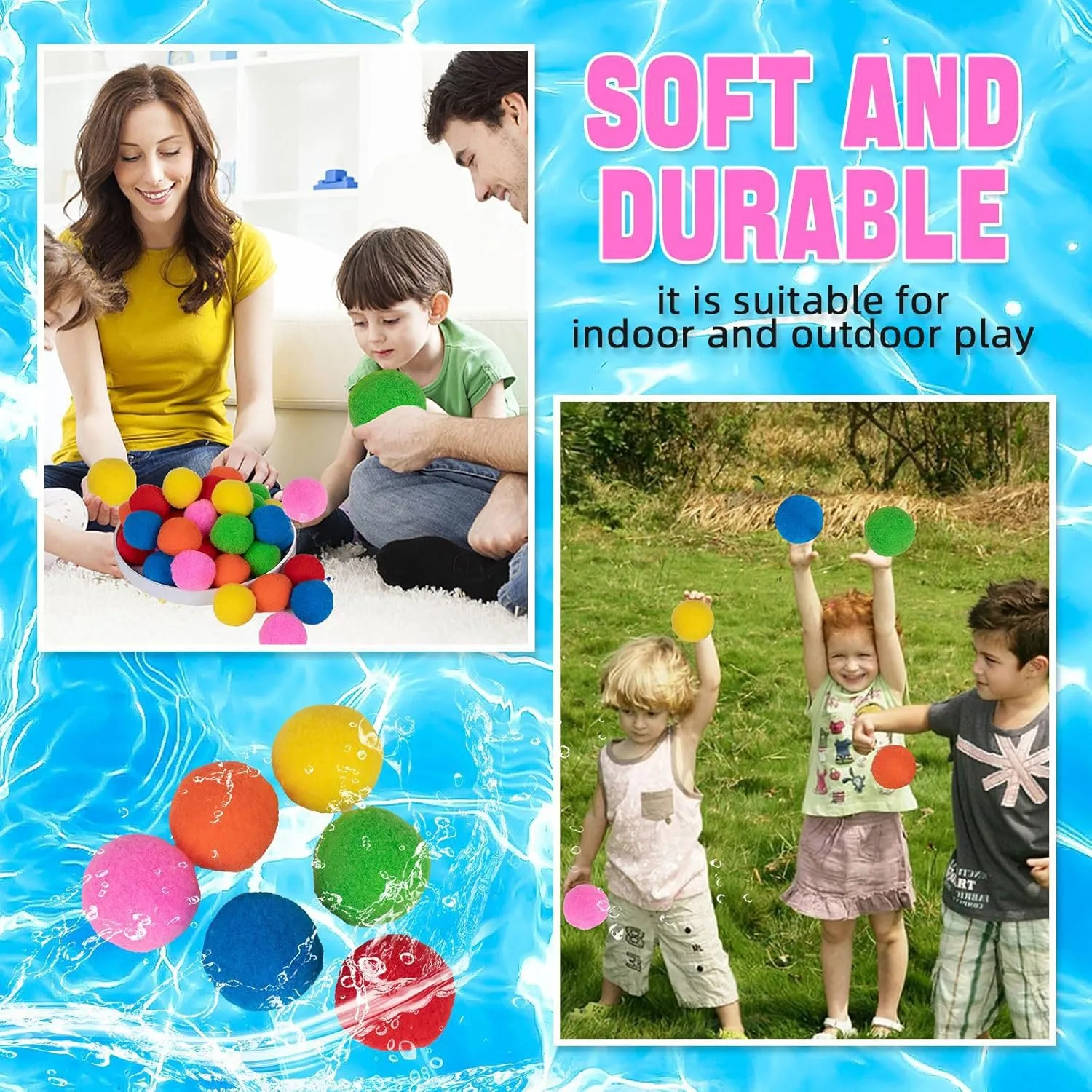 Reusable Water Sponge Balls, Kiddospace Reusable Water Sponge Balls, 2.4 Inch Soft Soaker Ball Fake Snowballs for Outdoor Toys and Games, Soft & Quick Hydration, Backyard Games