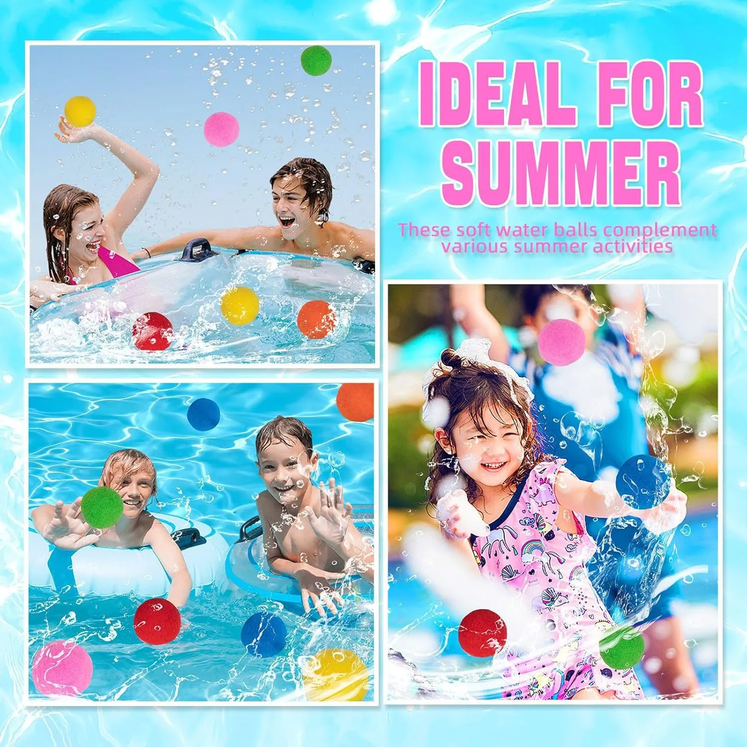 Reusable Water Sponge Balls, Kiddospace Reusable Water Sponge Balls, 2.4 Inch Soft Soaker Ball Fake Snowballs for Outdoor Toys and Games, Soft & Quick Hydration, Backyard Games