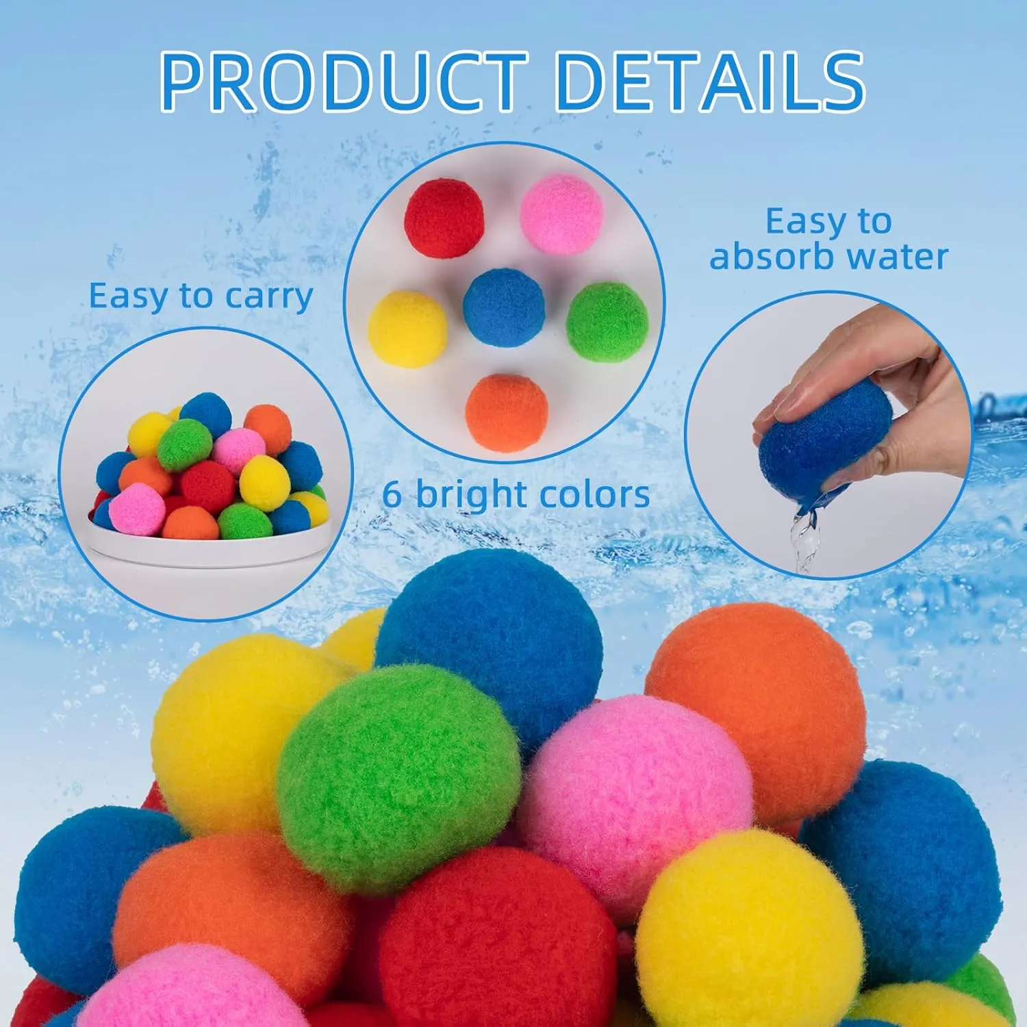 Reusable Water Sponge Balls, Kiddospace Reusable Water Sponge Balls, 2.4 Inch Soft Soaker Ball Fake Snowballs for Outdoor Toys and Games, Soft & Quick Hydration, Backyard Games