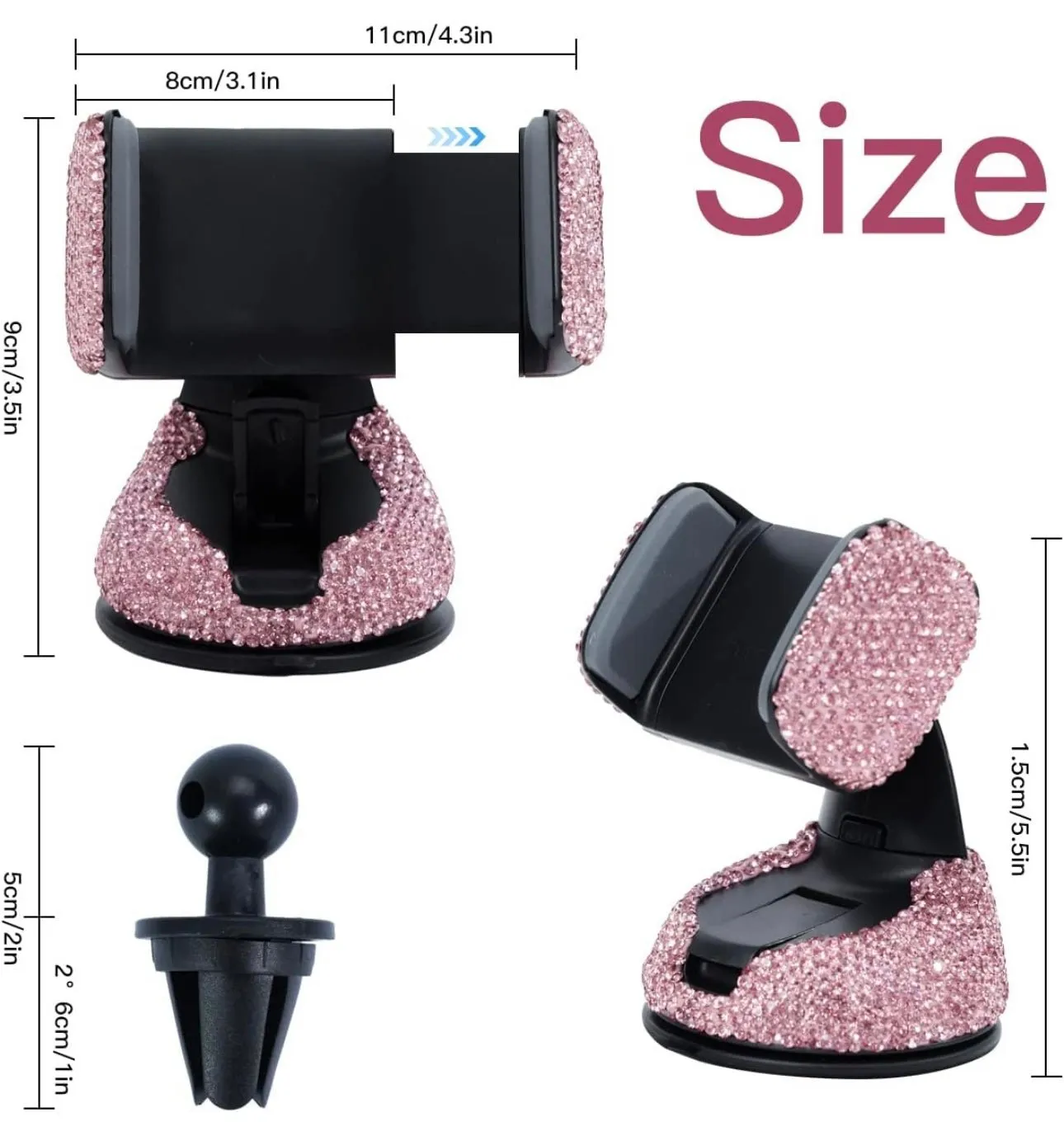 Rhinestone Car Phone Holder with an Air Vent Base Universal Dashboard Windshield Air Vent Mount