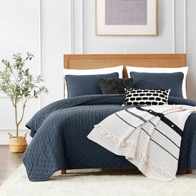 ROARINGWILD Navy Blue Twin Size Quilt Bedding Set with Pillow Sham, Lightweight Soft Bedspread Coverlet, Quilted Blanket Thin Comforter Bed Cover, All Season, 2 Piece, 68x90 inches