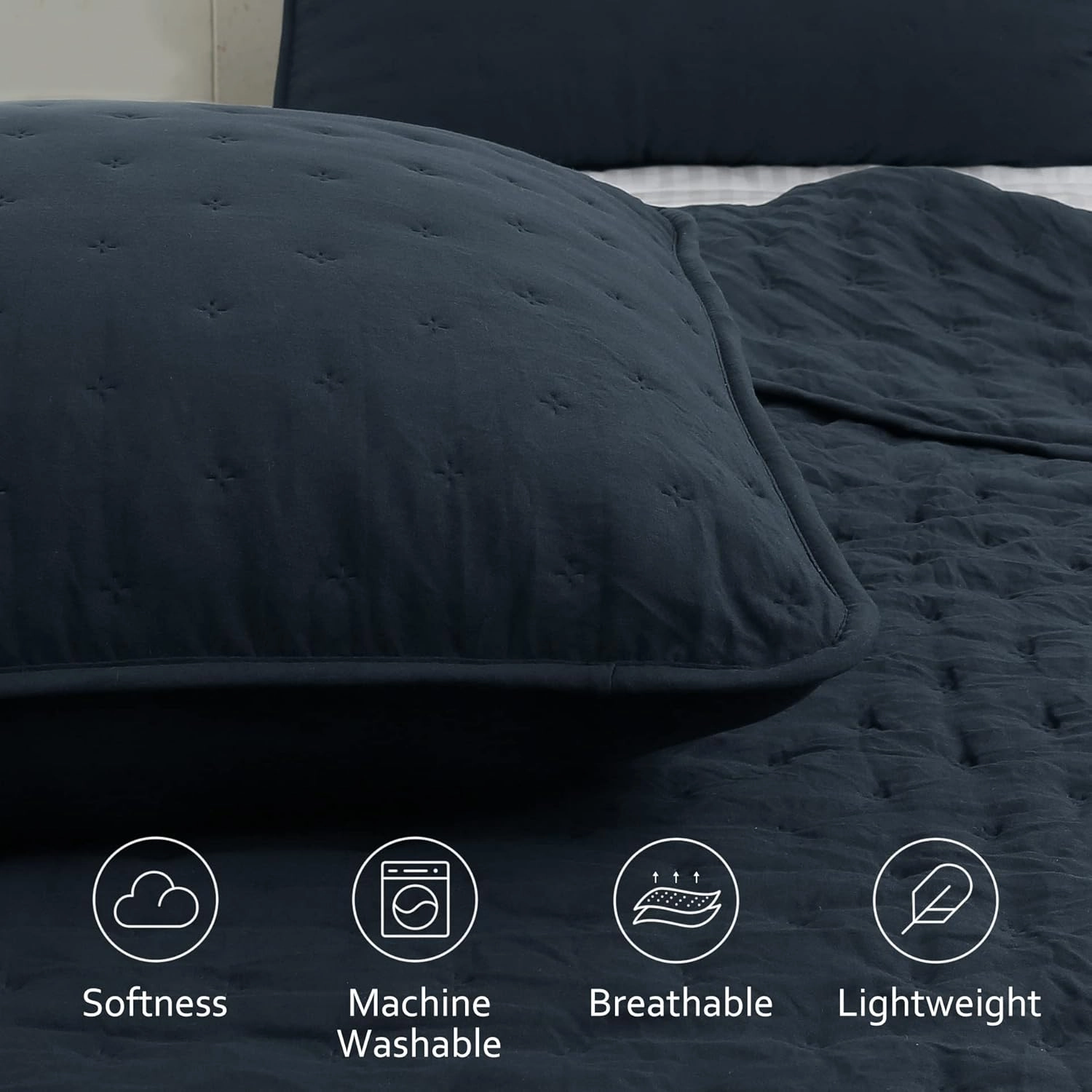 ROARINGWILD Navy Blue Twin Size Quilt Bedding Set with Pillow Sham, Lightweight Soft Bedspread Coverlet, Quilted Blanket Thin Comforter Bed Cover, All Season, 2 Piece, 68x90 inches